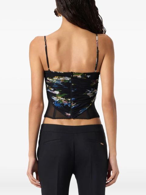 Blumarine floral-print ruched top - Black