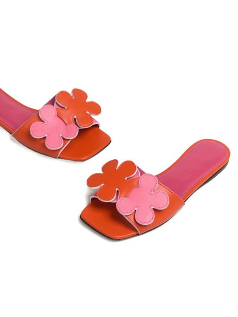 Marni floral-applique slide sandals - Orange