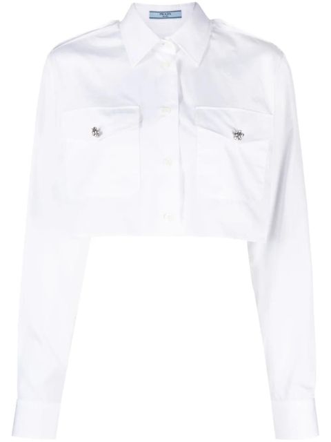 Prada crystal-embellished cropped cotton shirt - White - zdjęcie produktu nr 1
