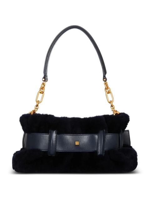 Balmain mini Anthem shearling buckle-detail clutch bag - Black