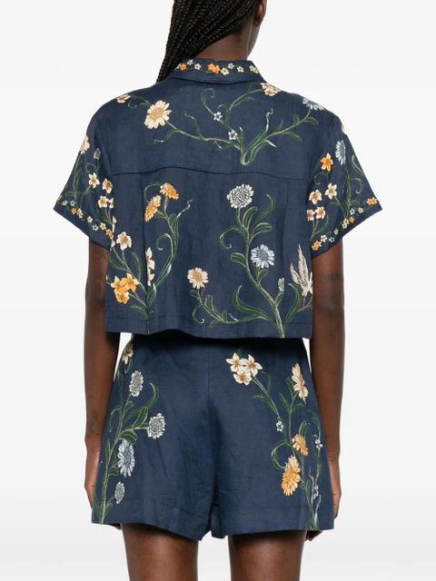 Agua By Agua Bendita Virtuosa floral cropped shirt - Blue