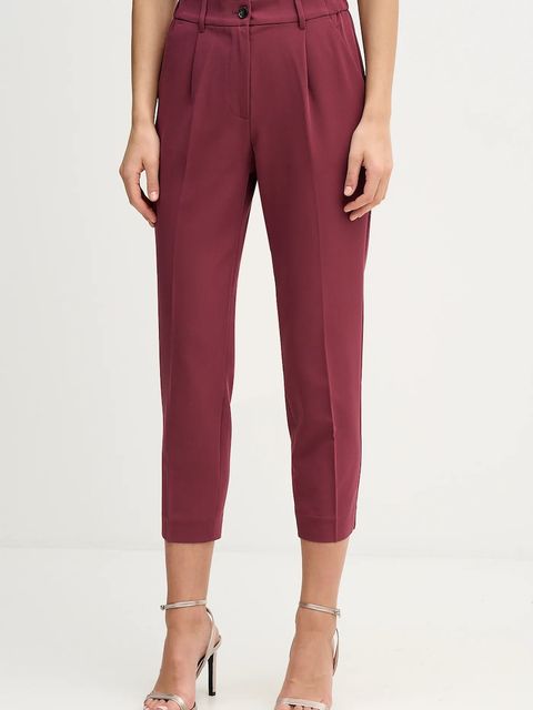 Sisley spodnie damskie kolor bordowy proste high waist - zdjęcie produktu nr 1