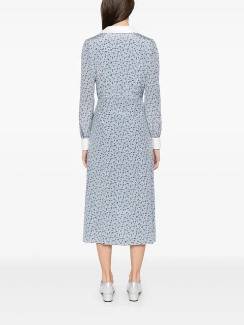 Alessandra Rich rose-print midi dress - Blue