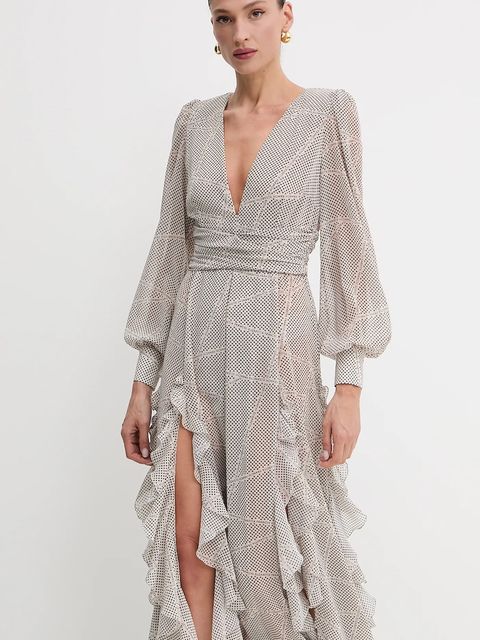 Elisabetta Franchi sukienka kolor beżowy maxi rozkloszowana ABRS252E2