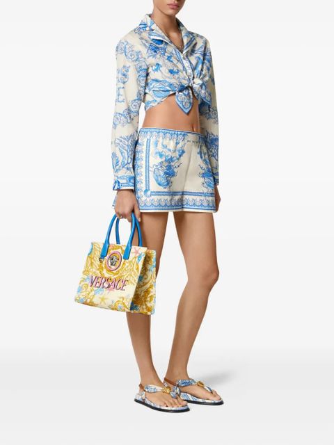 Versace Underwater Barocco knotted cropped shirt - Blue - zdjęcie produktu nr 2