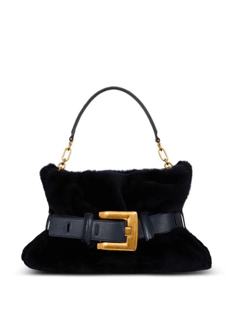 Balmain medium Anthem shearling belt-buckle shoulder bag - Blue - zdjęcie produktu nr 1