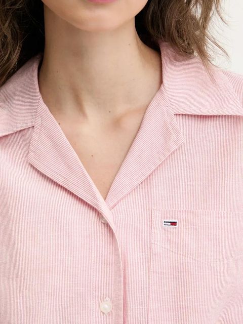 Tommy Jeans koszula z domieszką lnu damska kolor różowy relaxed z kołnierzykiem klasycznym DW0DW20286 - zdjęcie produktu nr 2