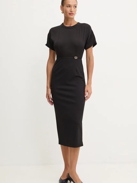 Twinset sukienka kolor czarny midi prosta 242TP2402