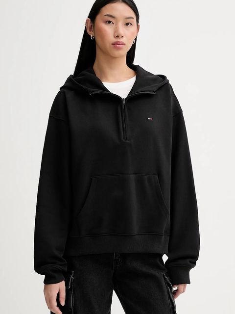 Tommy Jeans bluza bawełniana damska kolor czarny z kapturem gładka DW0DW21924 - zdjęcie produktu nr 1