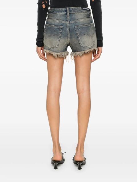 Balenciaga logo-patch denim shorts - Blue