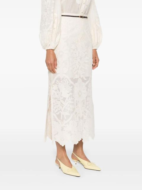 ZIMMERMANN Ottie embroidered midi skirt - Neutrals