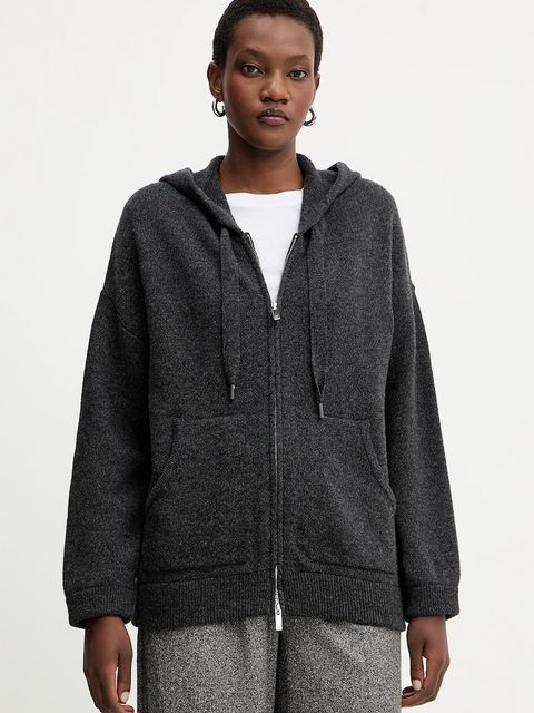 Marella bluza wełniana damska kolor szary z kapturem melanżowa 2523906015200 - zdjęcie produktu nr 1