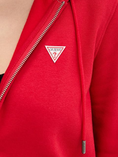 Guess Jeans bluza damska kolor czerwony z kapturem gładka W4YQ03 KC811