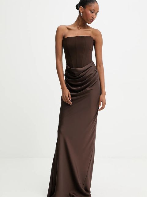 Answear.LAB sukienka kolor brązowy maxi dopasowana - zdjęcie produktu nr 2