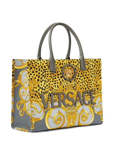 Versace leopard-print baroque tote bag - Grey