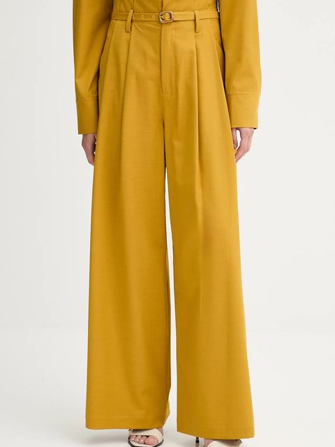 ISABELLE BLANCHE spodnie z domieszką wełny damskie kolor żółty proste high waist IS25FW-P036-T002 - zdjęcie produktu nr 1