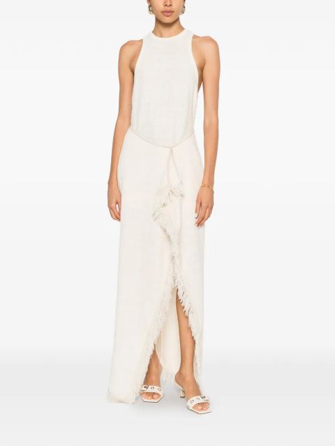 Nanushka Rayen frayed draped midi dress - Neutrals - zdjęcie produktu nr 2