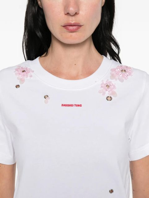 SHUSHU/TONG floral appliqué T-shirt - White