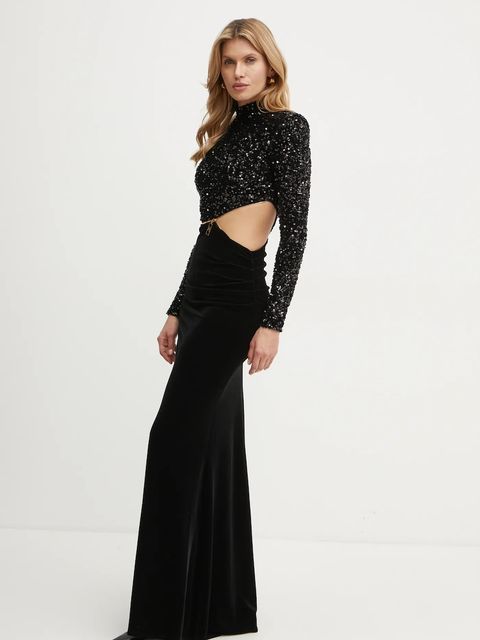 Elisabetta Franchi sukienka kolor czarny maxi dopasowana AB73647E2