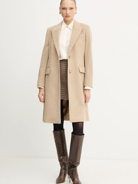 BOSS koszula jedwabna damska kolor beżowy relaxed z kołnierzykiem klasycznym 50551961 - zdjęcie produktu nr 2