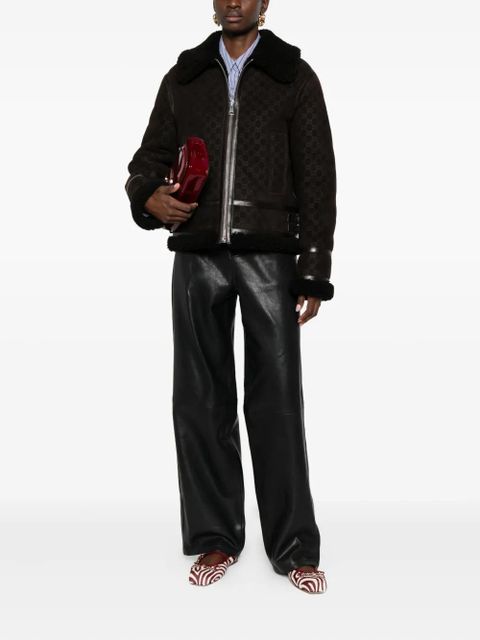 Gucci shearling-collar leather jacket - Brown - zdjęcie produktu nr 2