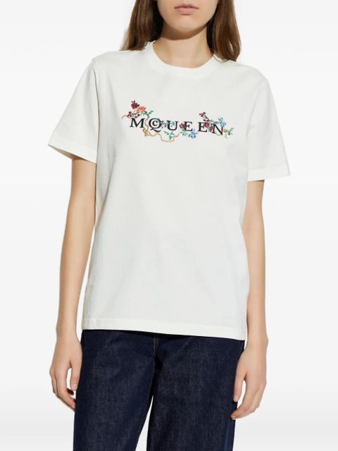 Alexander McQueen floral-embroidered logo T-shirt - White