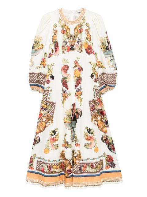 ALEMAIS Mercado fruit-print puff-sleeve midi dress - White - zdjęcie produktu nr 1