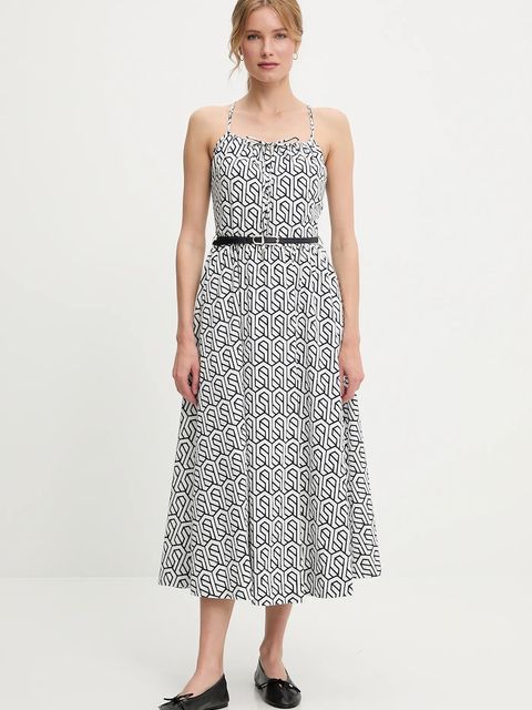 Answear.LAB sukienka bawełniana kolor biały maxi rozkloszowana