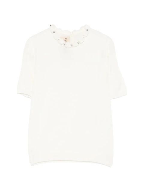 Valentino Garavani embellished scalloped virgin wool blouse - White - zdjęcie produktu nr 1