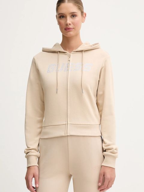 Guess bluza bawełniana PRIMULA damska kolor beżowy z kapturem z aplikacją V5GQ10 KCRP0 - zdjęcie produktu nr 1