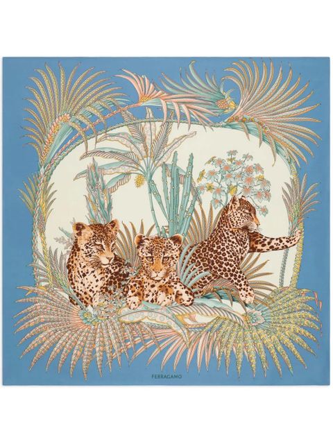 Ferragamo Leopard print silk scarf - Blue