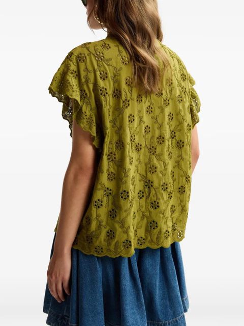 Essentiel Antwerp broderie-anglaise ruffled-detail shirt - Green