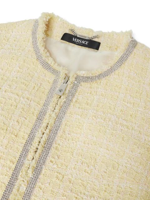 Versace crystal-embellished tweed jacket - Neutrals