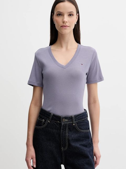 Tommy Hilfiger t-shirt bawełniany damski kolor fioletowy WW0WW40584 - zdjęcie produktu nr 1