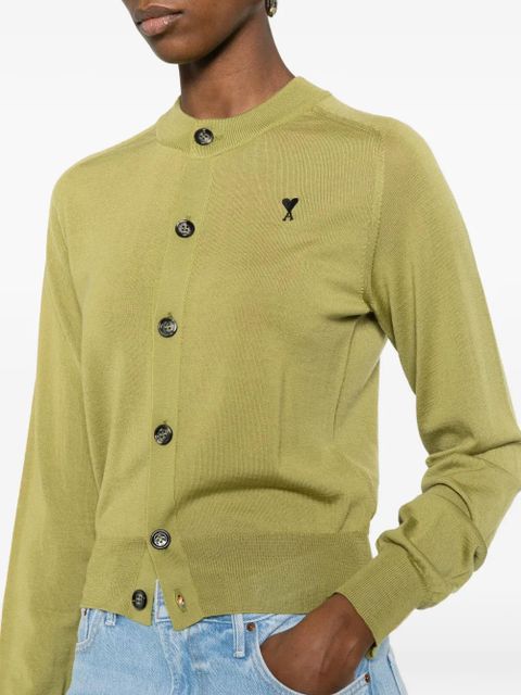 AMI Paris De Coeur button appliqué cardigan - Green