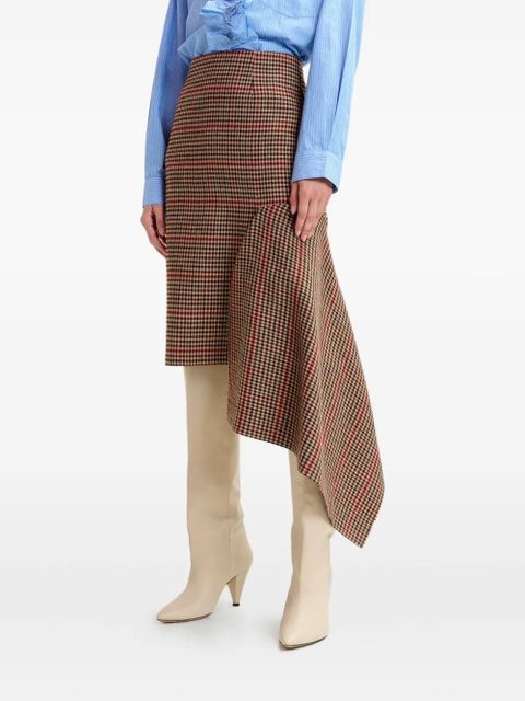 Essentiel Antwerp checked-pattern asymmetric-hem midi skirt - Brown - zdjęcie produktu nr 2