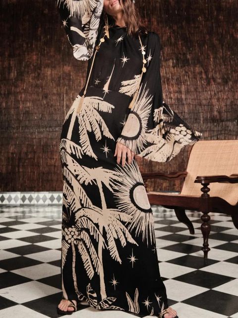 Johanna Ortiz Primera Vez flared-sleeve printed dress - Black