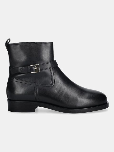 Tommy Hilfiger botki skórzane TH BUCKLE RIDING LEATHER BOOTIE damskie kolor czarny na płaskim obcasie FW0FW08781