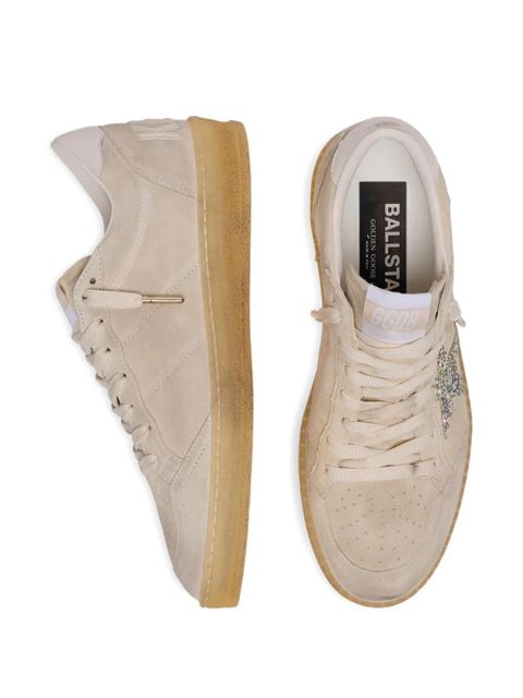 Golden Goose Ball Star in pearl suede with silver glitter star sneakers - Neutrals