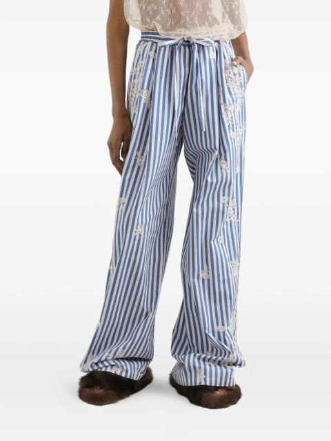 Dolce & Gabbana striped poplin trousers with embroidery and rhinestones - Blue