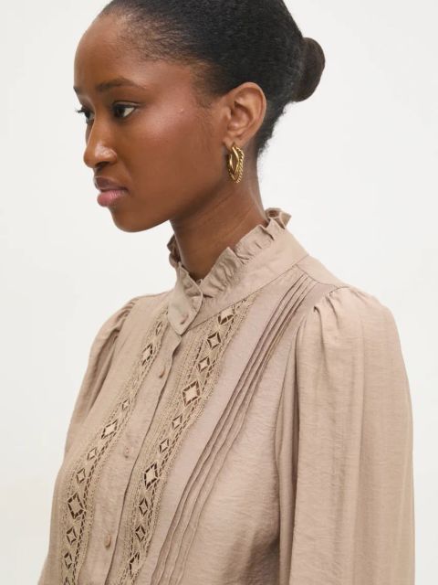 Answear.LAB koszula damska kolor beżowy regular ze stójką