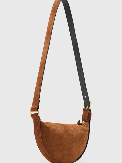 AllSaints torebka zamszowa HALFMOON kolor brązowy W334XC