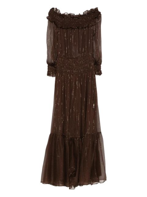 Self-Portrait georgette maxi dress - Brown - zdjęcie produktu nr 1