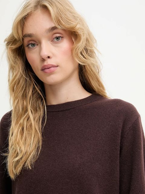 Answear.LAB sweter z wełny merino z szalem damski kolor brązowy lekki