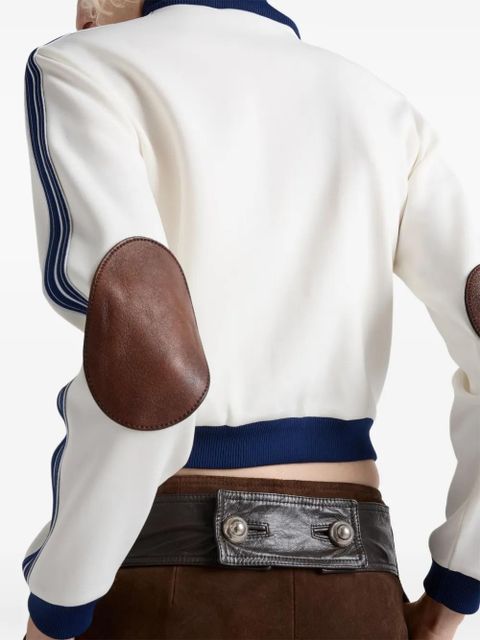 Prada leather-elbow patches striped sweatshirt - White
