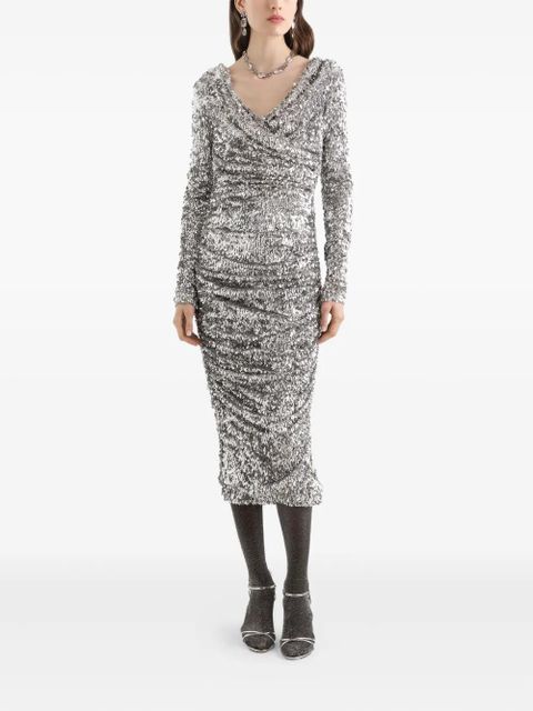 Dolce & Gabbana draped sequin midi dress - Silver