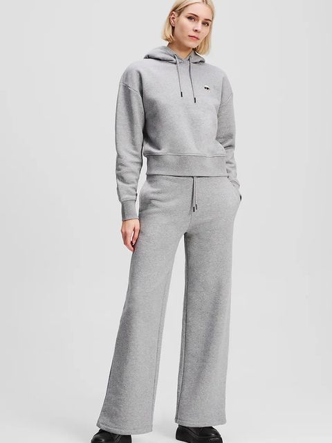 Karl Lagerfeld spodnie dresowe bawełniane IKON damskie kolor szary melanżowe A3W10117 - zdjęcie produktu nr 1