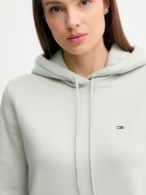 Tommy Jeans bluza damska kolor zielony z kapturem gładka DW0DW19958