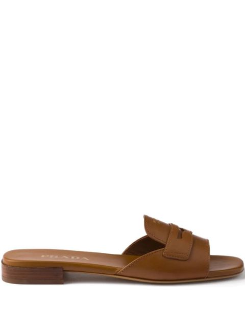 Prada triangle-logo leather sandals - Brown - zdjęcie produktu nr 1