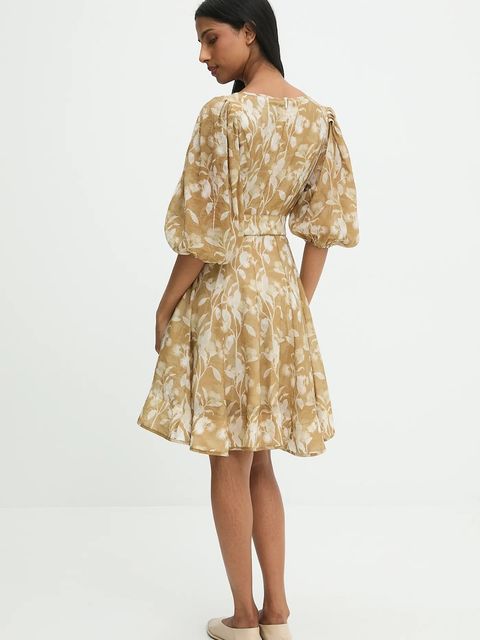 Answear.LAB sukienka z jedwabiem kolor beżowy mini rozkloszowana